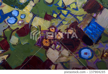 Oil painting, abstract drawing, handmade 137904285