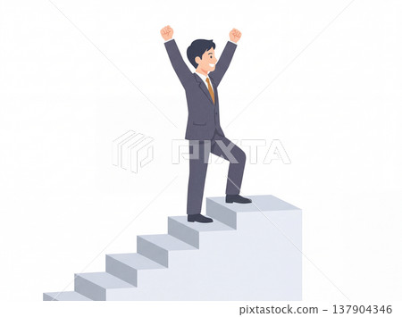 A young man climbing the stairs A young man climbing the stairs 137904346