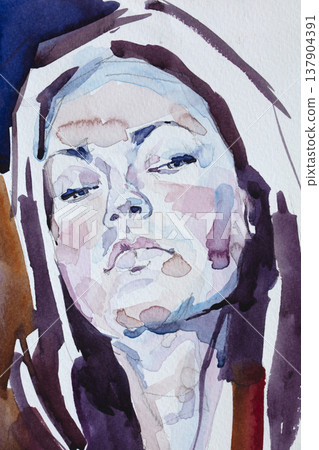 watercolor painting, female portrait, handmade watercolor painting, female portrait, handmade 137904391