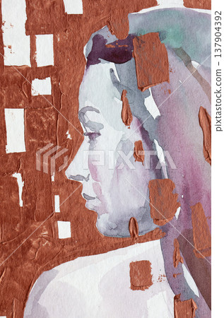 watercolor painting, female portrait, handmade 137904392