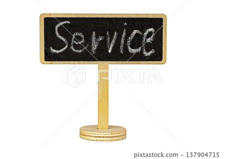 Rustic Wooden Table Stand Blackboard Sign with Handwritten White Chalk Service Text Isolated on Clean White Background with Copy Space for Business and Restaurant Use Rustic Wooden Table Stand Blackboard Sign with Handwritten White Chalk Service Text Isolated on Clean White Background with Copy Space for Business and Restaurant Use 137904715