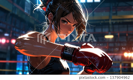 一名戴著拳擊手套的女子正在出拳。 137904962