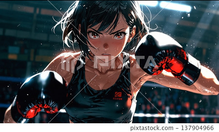 一名戴著拳擊手套的女子正在出拳。 137904966