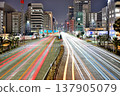 A striking urban night view of Nagoya, featuring the city's skyscrapers and the light trails of cars driving along its main streets (Part 4) 137905079