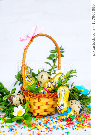 Easter composition. Easter cake and painted eggs, white flowers, festive composition in rustic style,ukrainian orthodox tradition, vintage wooden background, selective focus Easter composition. Easter cake and painted eggs, white flowers, festive composition in rustic style,ukrainian orthodox tradition, vintage wooden background, selective focus 137905090