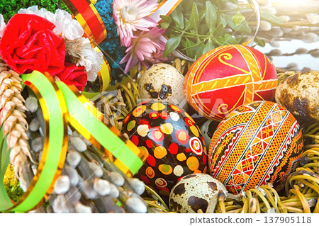 willow Sunday background of willow branches, willow bouquets. Easter top view. place for text willow Sunday background of willow branches, willow bouquets. Easter top view. place for text 137905118
