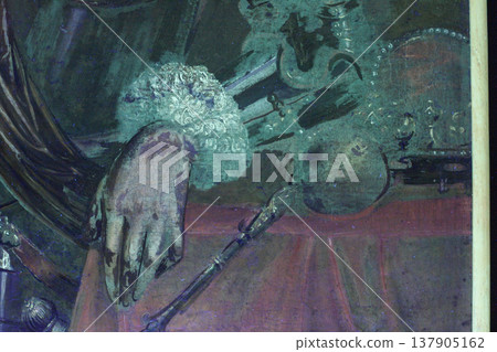 Restoration Process in Ultraviolet Light Shows Fragment of a Canvas Restoration Process in Ultraviolet Light Shows Fragment of a Canvas 137905162