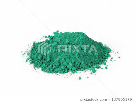 Green Powder Substance Used in Various Art and Craft Applications Located on a White Background 137905179