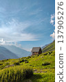 Wooden Cabin on a Lush Mountain Slope 137905276
