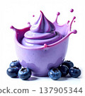 Smooth purple yogurt in a cup with fresh blueberries and a dynamic splash effect. 137905344