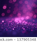 A close-up view of shimmering purple and pink bokeh lights. The background features a soft, blurred texture with sparkling glitter. 137905348