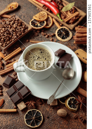 Various spices and seasonings for making aromatic coffee-based drinks. Various spices and seasonings for making aromatic coffee-based drinks. 137905361