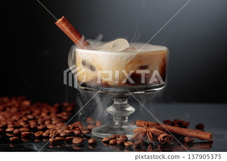 Cocktail of cream and coffee on a black background. 137905375