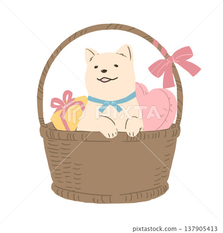 Cute puppy in a basket illustration 137905413