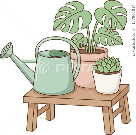 Minimalist Indoor Plants Corner with Monstera, Succulent, and Watering Can Minimalist Indoor Plants Corner with Monstera, Succulent, and Watering Can 137905814