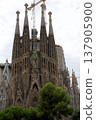 Barcelona, Spain, August 30, 2017: Sagrada Familia under construction with crane 137905900
