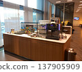 Frankfurt, Germany, 02 September 2017: Small buffet with coffee machine and tea selection in a frequent flyer lounge 137905909