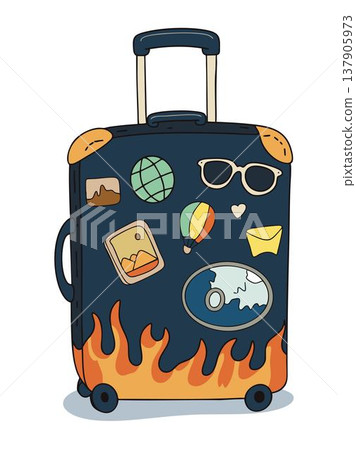 Travel suitcase with wheels illustration, modern luggage for vacation Travel suitcase with wheels illustration, modern luggage for vacation 137905973