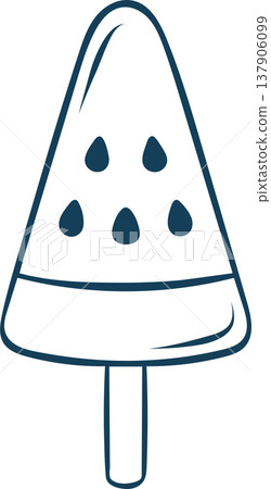 Watermelon ice cream on a stick, simple vector icon in doodle and sketch style with Mediterranean blue line. Hand-drawn fruity frozen treat for summer menus or ice cream branding Watermelon ice cream on a stick, simple vector icon in doodle and sketch style with Mediterranean blue line. Hand-drawn fruity frozen treat for summer menus or ice cream branding 137906099