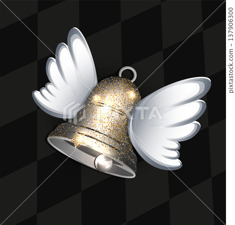 Happy Easter. Isolated bell with white wings, design element Happy Easter. Isolated bell with white wings, design element 137906300
