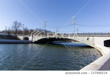 Minsk, Belarus - March 15 , 2026 .An urban landscape with a bridge over the Svisloch River 137906524