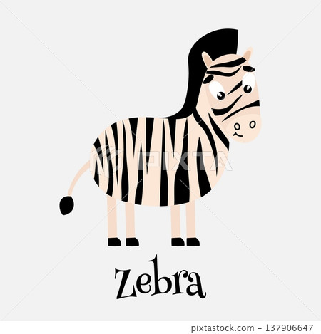 Vector cartoon Illustration of a Cute Zebra for cards for children. 137906647