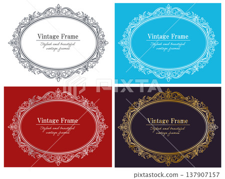 Antique-style oval decorative frame material set. A luxurious set of metallic, monochrome, and white colors. Antique-style oval decorative frame material set. A luxurious set of metallic, monochrome, and white colors. 137907157