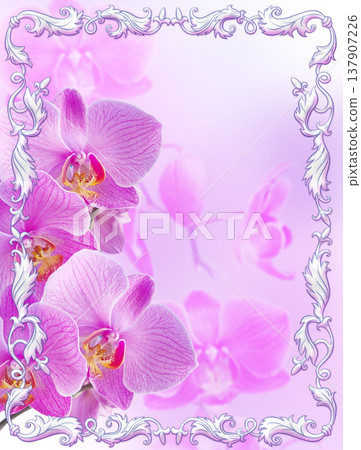 Pink orchids with vintage ornament 137907226
