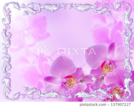 Pink orchids with vintage ornament 137907227