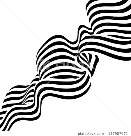 Black and white striped wavy background with volumetric space distortion effect for modern graphic art. 137907671