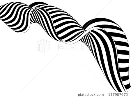 Elegant twisted 3D ribbon with black and white wave, abstract vector element in optical art style on white background. Eps 10 137907673