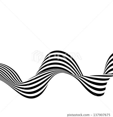 Abstract geometric object in the form of a curved wave with a monochrome pattern on an isolated white background. Eps 10 137907675