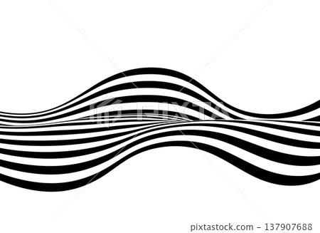 Abstract black and white curved ribbon with linear pattern in op-art style on isolated white background. Eps 10 137907688