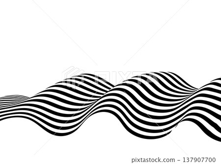 Black and white geometric composition of parallel curved stripes on a clean background. 137907700
