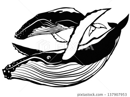 A paper-cut collage illustration of a humpback whale swimming through the sky. A paper-cut collage illustration of a humpback whale swimming through the sky. 137907953