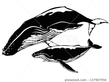 A paper-cut collage illustration of a humpback whale, highlighting the bond between parent and child. 137907956