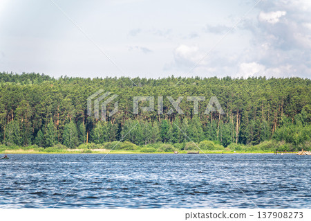 Blue lake with cloudy sky, natural background 137908273