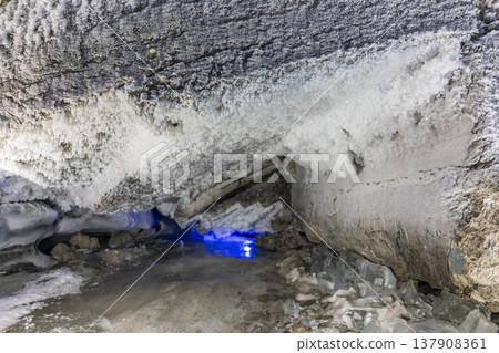 Entrance to ice cave with plenty of icicles. Kungur In The Urals, Russia 137908361