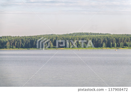 Blue lake with cloudy sky, natural background 137908472