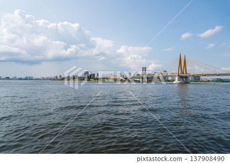 The Millennium Bridge over the Kazanka River on a summer day. 137908490