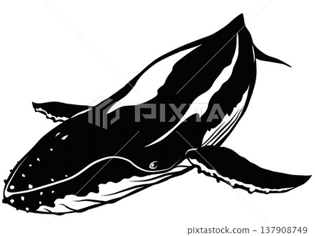 A cool black and white paper-cut collage illustration of a humpback whale, a large mammal. 137908749