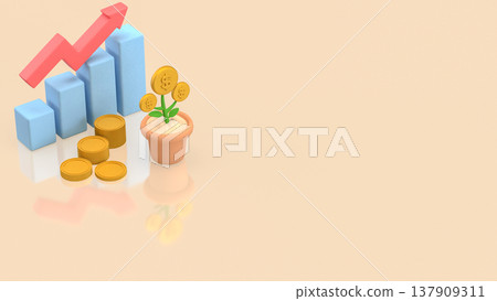 Financial Growth Concept With Coin Plant And Rising Chart 3d render. 137909311