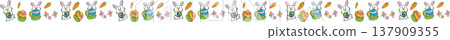 Cute Easter Bunny and Colorful Eggs Cartoon Boarder line 137909355