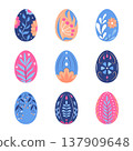 Set of nine decorative Easter eggs with floral and botanical ornamental patterns 137909648