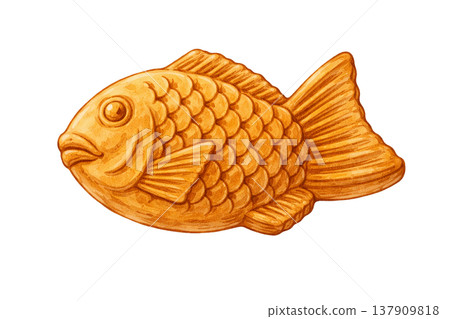 鯛魚燒（魚形蛋糕），日式甜點，食品，水彩插畫素材 137909818