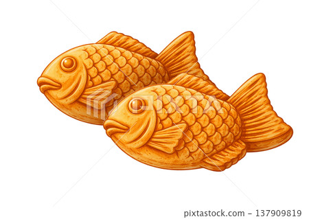 鯛魚燒套裝，日式點心，水彩插畫材質 137909819