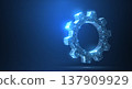 Gears. Abstract vector wireframe two gear 3d modern illustration on dark blue background. 137909929