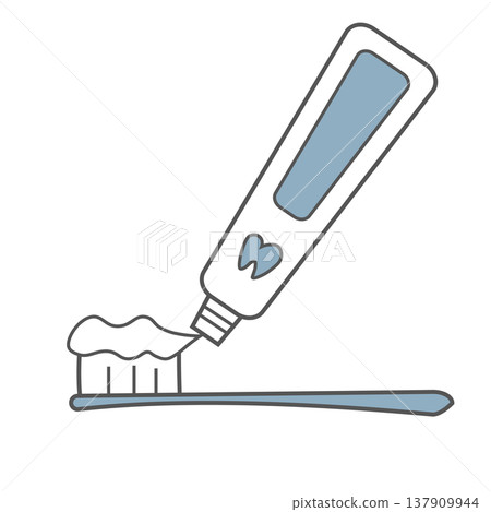 牙刷和牙膏的插圖（暗藍色，透明背景，口腔護理，盥洗用品，衛生） 137909944