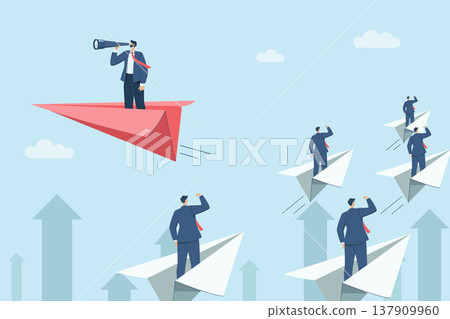 Different business ideas business Vision, New opportunities, Market leadership creative solutions, Businessman in a paper plane with far vision. Go against the old way of doing business. Vector design 137909960