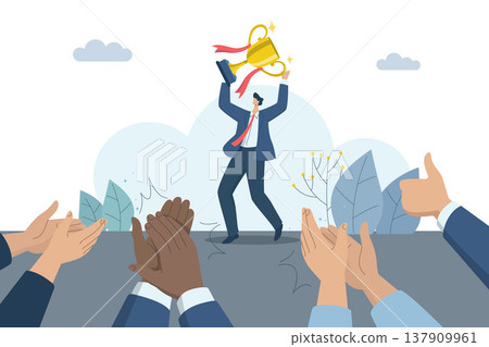 Congratulations from colleagues with clapping, Appreciation and applause for the great work, Successful business deal, Promoted or Best Employee, Vector design illustration. 137909961